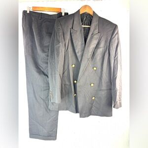 Augustus Vintage 10 Italian Wool Double Breasted Suit Pantsuit in Jet Black